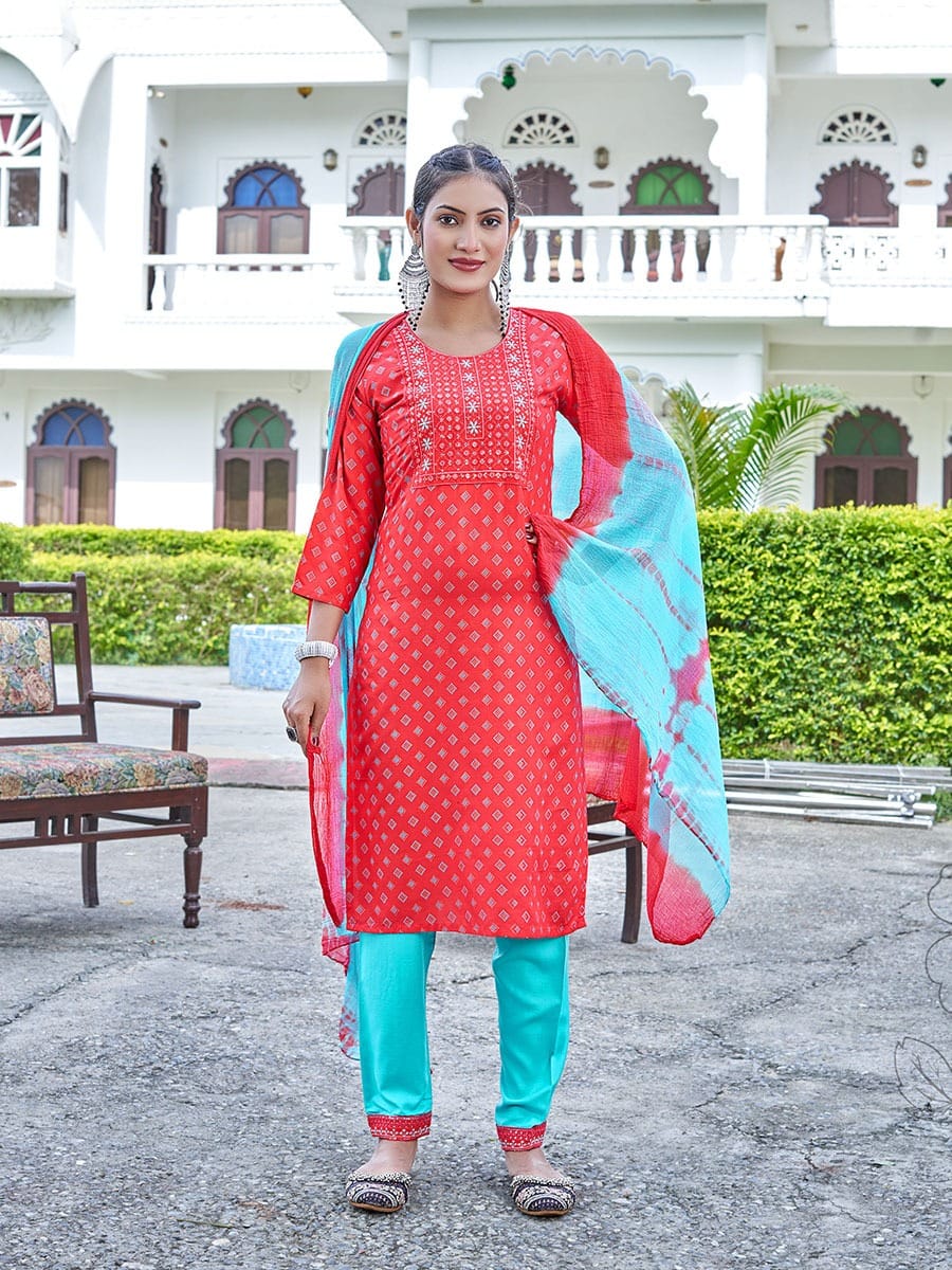 Kinti Sabhyata Vol 3 Heavy Rayon Kurti Pant With Dupatta
